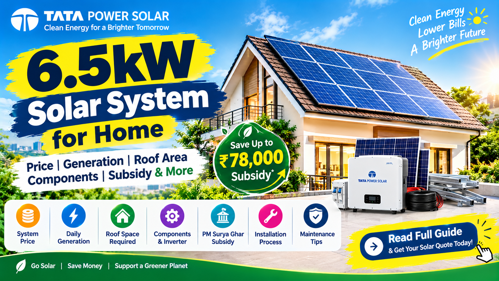 6.5kW Solar System for Home: Price, Generation, Roof Area, Components & Complete Guide
